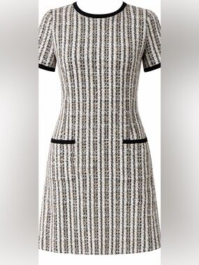 CeCe Black & Cream Tweed Short Sleeve Shift Dress